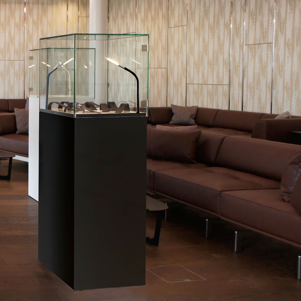 vitrine mieten mit beleuchtung in schwarz